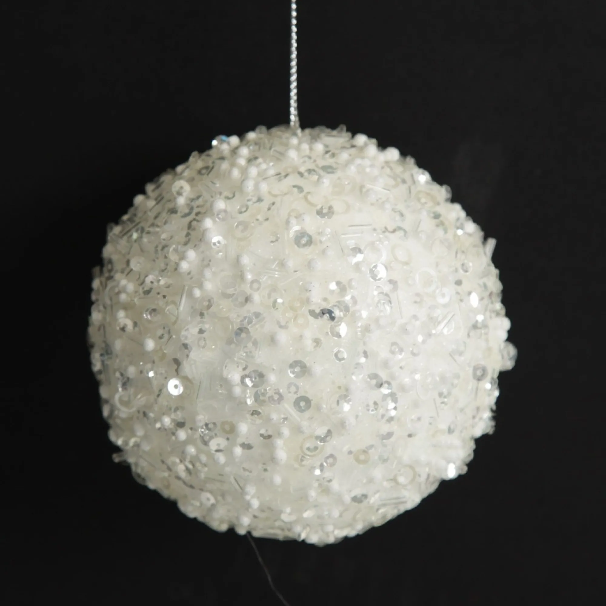 White Glitter Sequin and Bead Ball Clearance