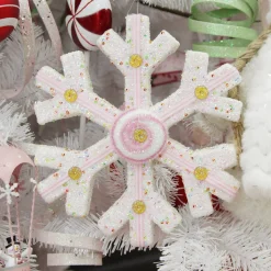 White Glitter Snowflake with Pink Frosting and Sprinkles Clearance