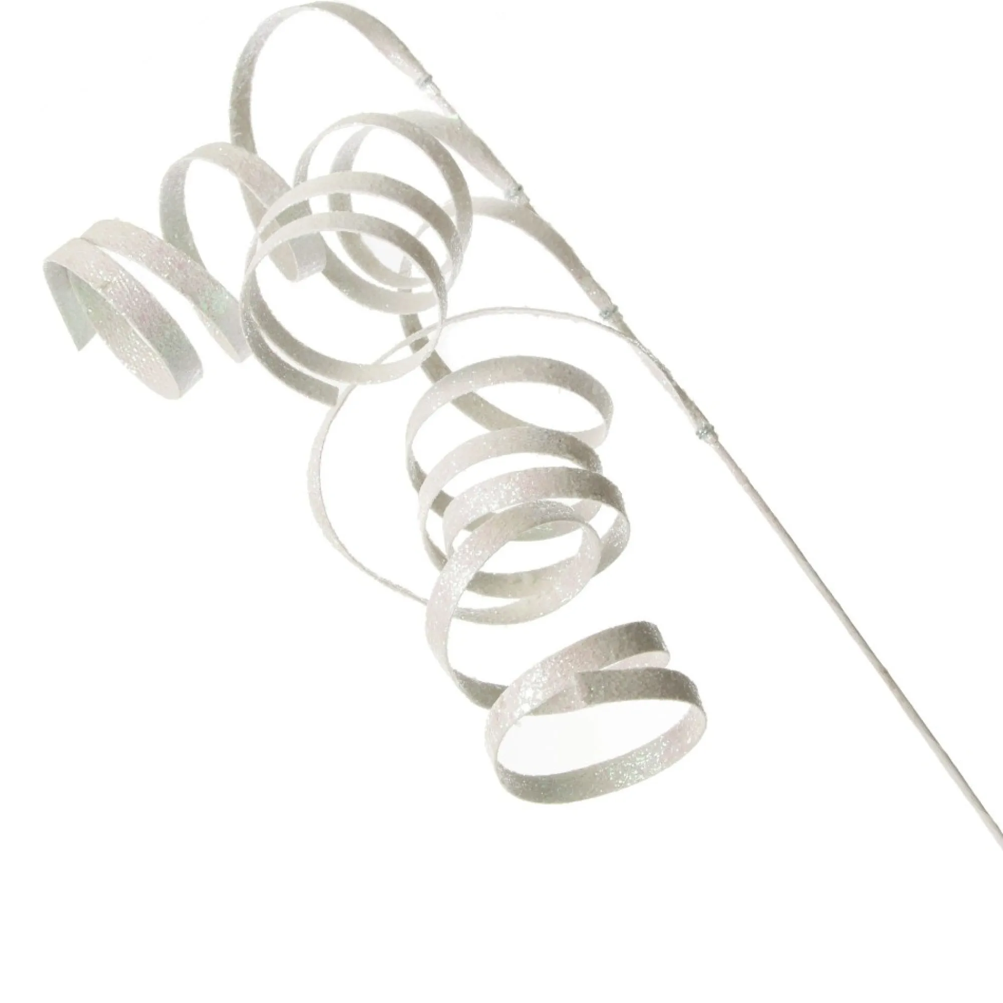 White Glitter Spiral Ribbon Christmas Pick Outlet