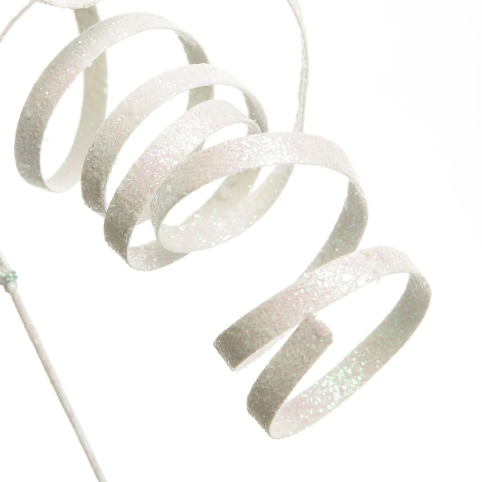 White Glitter Spiral Ribbon Christmas Pick Outlet