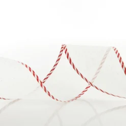 White Organza Glitter Ribbon with Candy Cane Trim - 6cm Hot