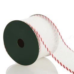 White Organza Glitter Ribbon with Candy Cane Trim - 6cm Hot