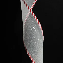 White Organza Glitter Ribbon with Candy Cane Trim - 6cm Hot