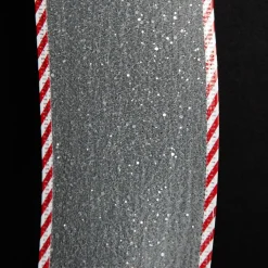 White Organza Glitter Ribbon with Candy Cane Trim - 6cm Hot