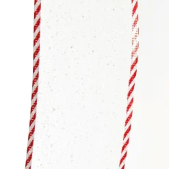 White Organza Glitter Ribbon with Candy Cane Trim - 6cm Hot