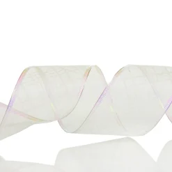 White Organza with White Glitter Pattern Wired Christmas Ribbon Sale