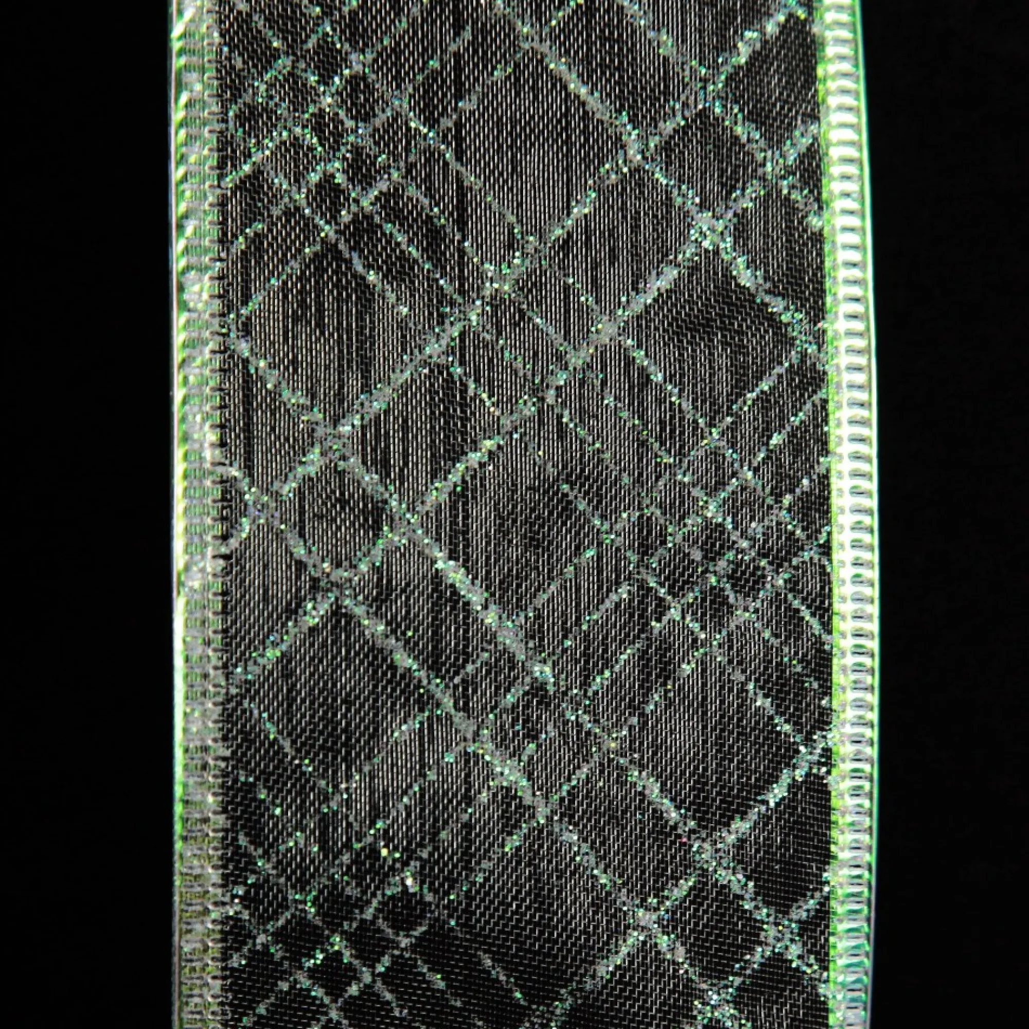 White Organza with White Glitter Pattern Wired Christmas Ribbon Sale