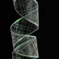 White Organza with White Glitter Pattern Wired Christmas Ribbon Sale