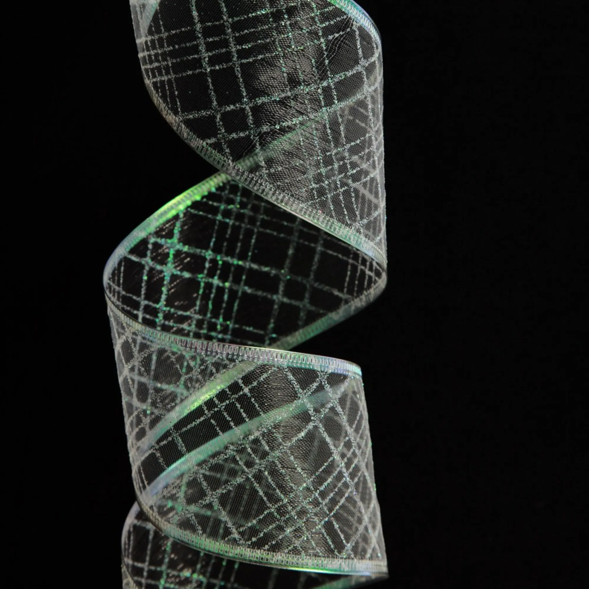 White Organza with White Glitter Pattern Wired Christmas Ribbon Sale