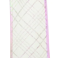 White Organza with White Glitter Pattern Wired Christmas Ribbon Sale