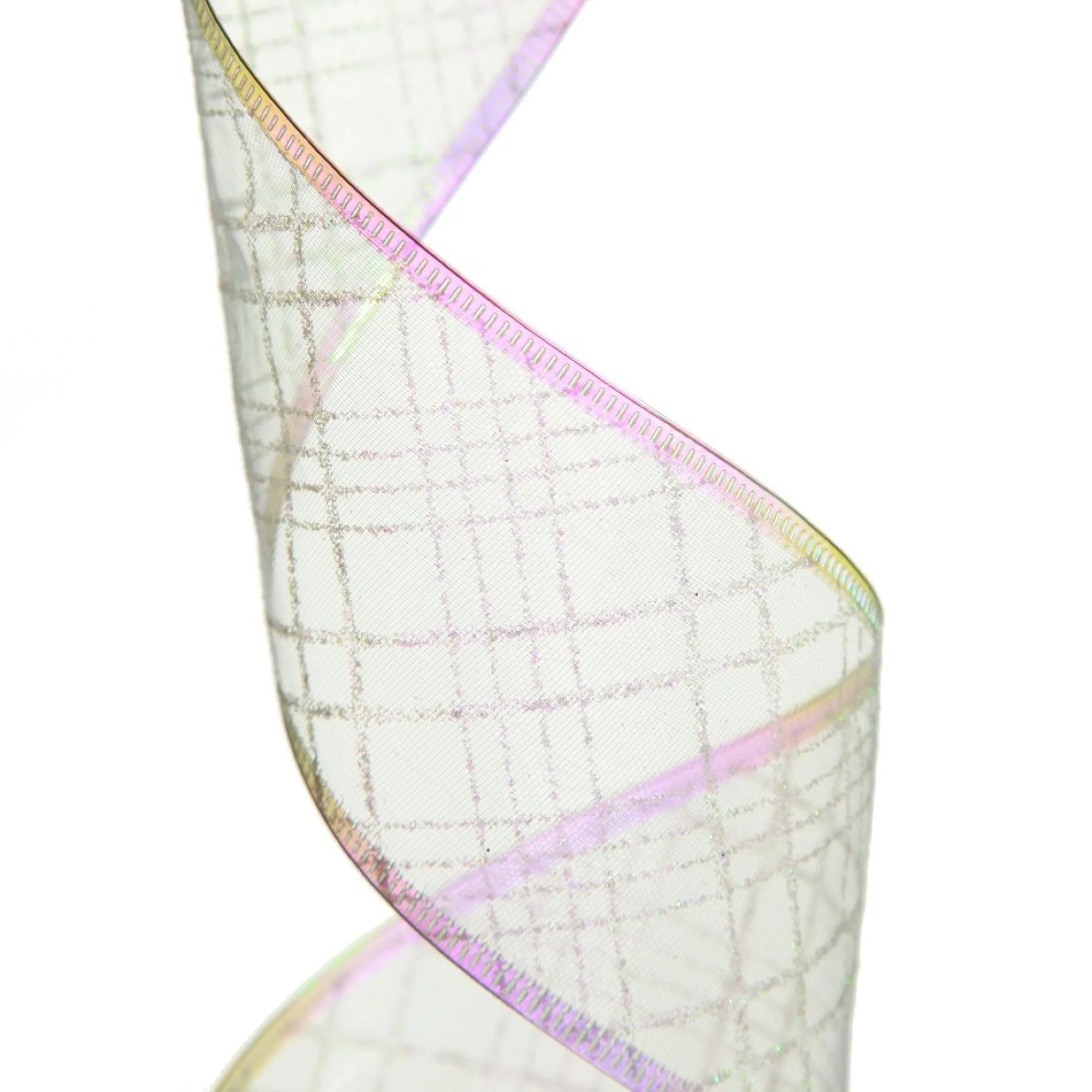 White Organza with White Glitter Pattern Wired Christmas Ribbon Sale