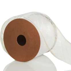 White Organza with White Glitter Pattern Wired Christmas Ribbon Sale