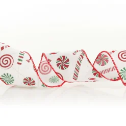 White Peppermint Candy Cane Ribbon - 6.3cm Shop