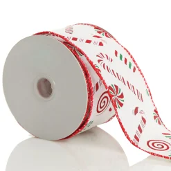 White Peppermint Candy Cane Ribbon - 6.3cm Shop