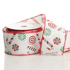 White Peppermint Candy Cane Ribbon - 6.3cm Shop
