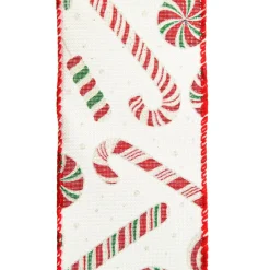 White Peppermint Candy Cane Ribbon - 6.3cm Shop