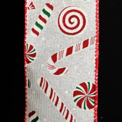 White Peppermint Candy Cane Ribbon - 6.3cm Shop