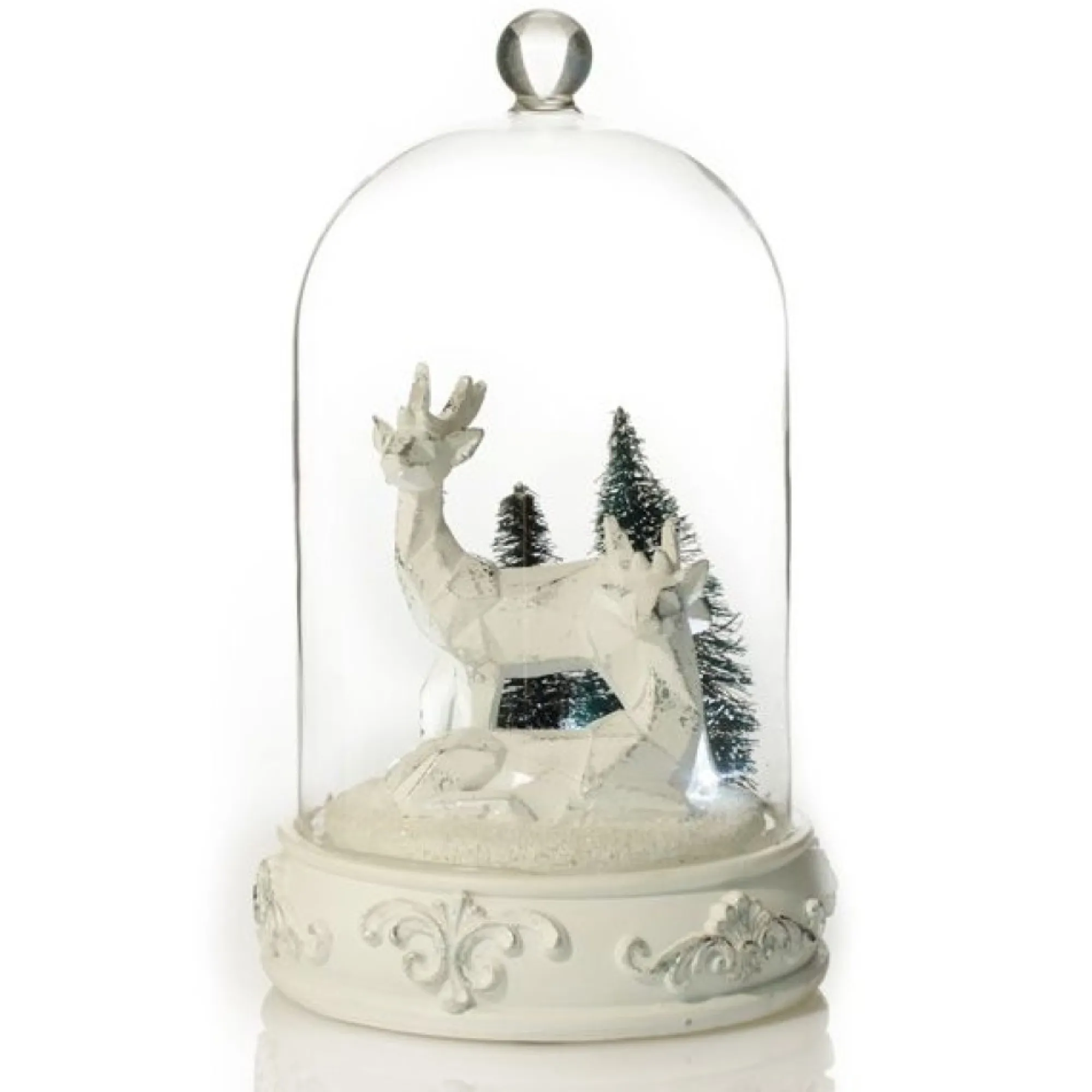 White Reindeer in Glass Cloche Lightup Ornament Clearance