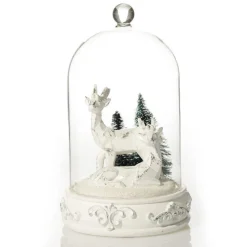 White Reindeer in Glass Cloche Lightup Ornament Clearance