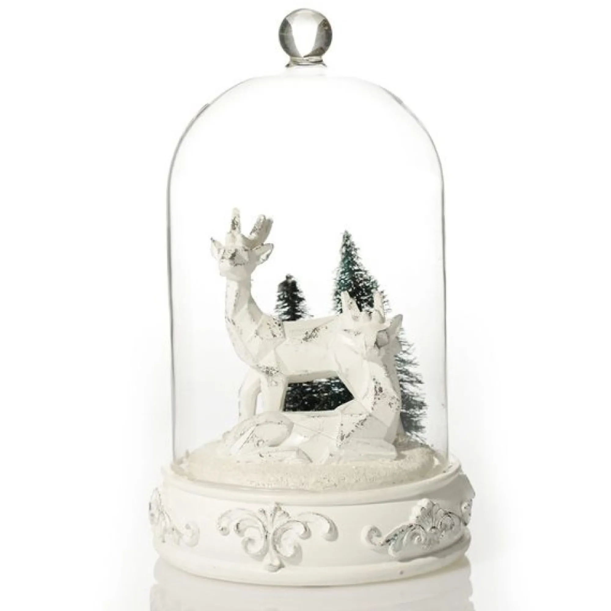 White Reindeer in Glass Cloche Lightup Ornament Clearance