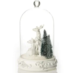 White Reindeer in Glass Cloche Lightup Ornament Clearance