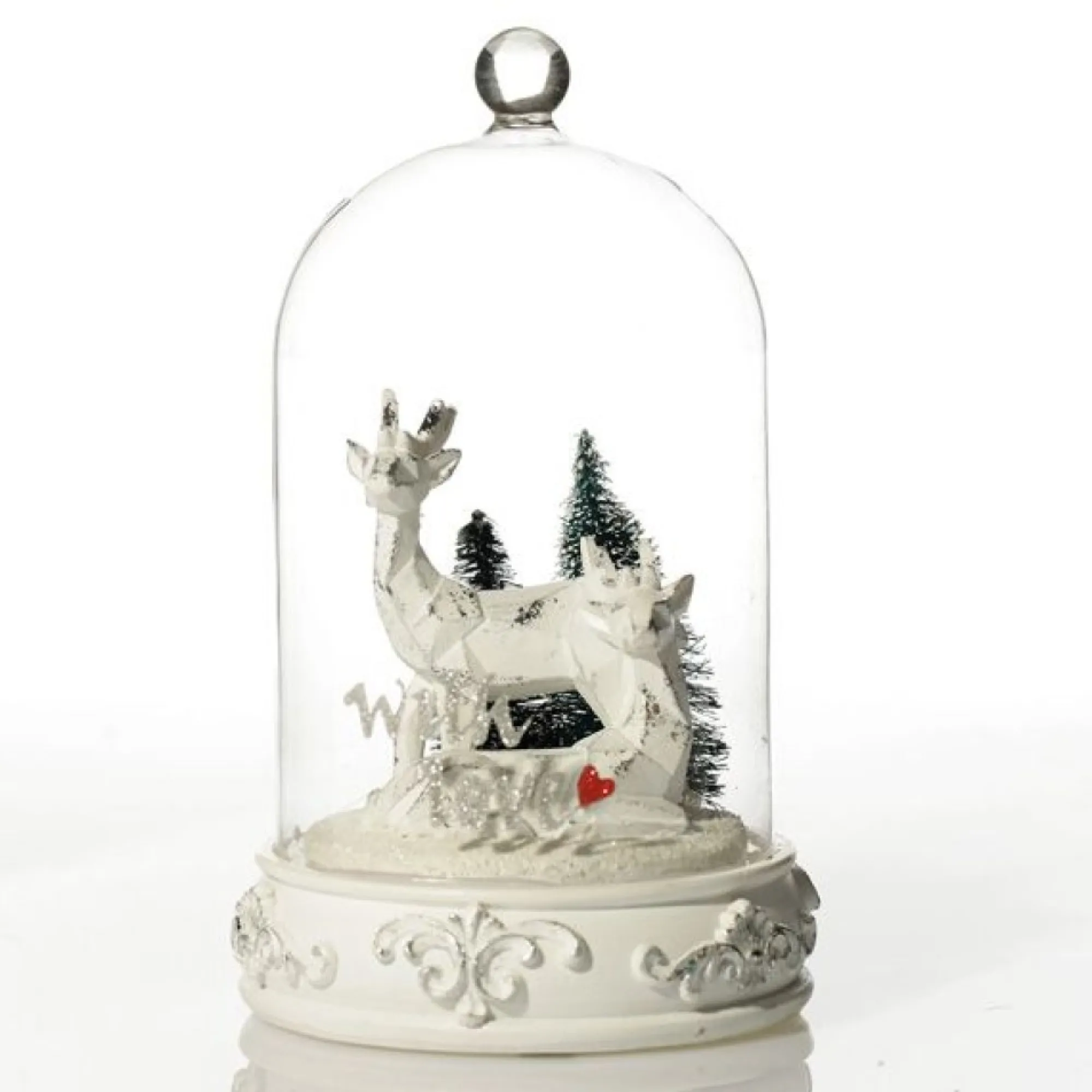 White Reindeer in Glass Cloche Lightup Ornament Clearance