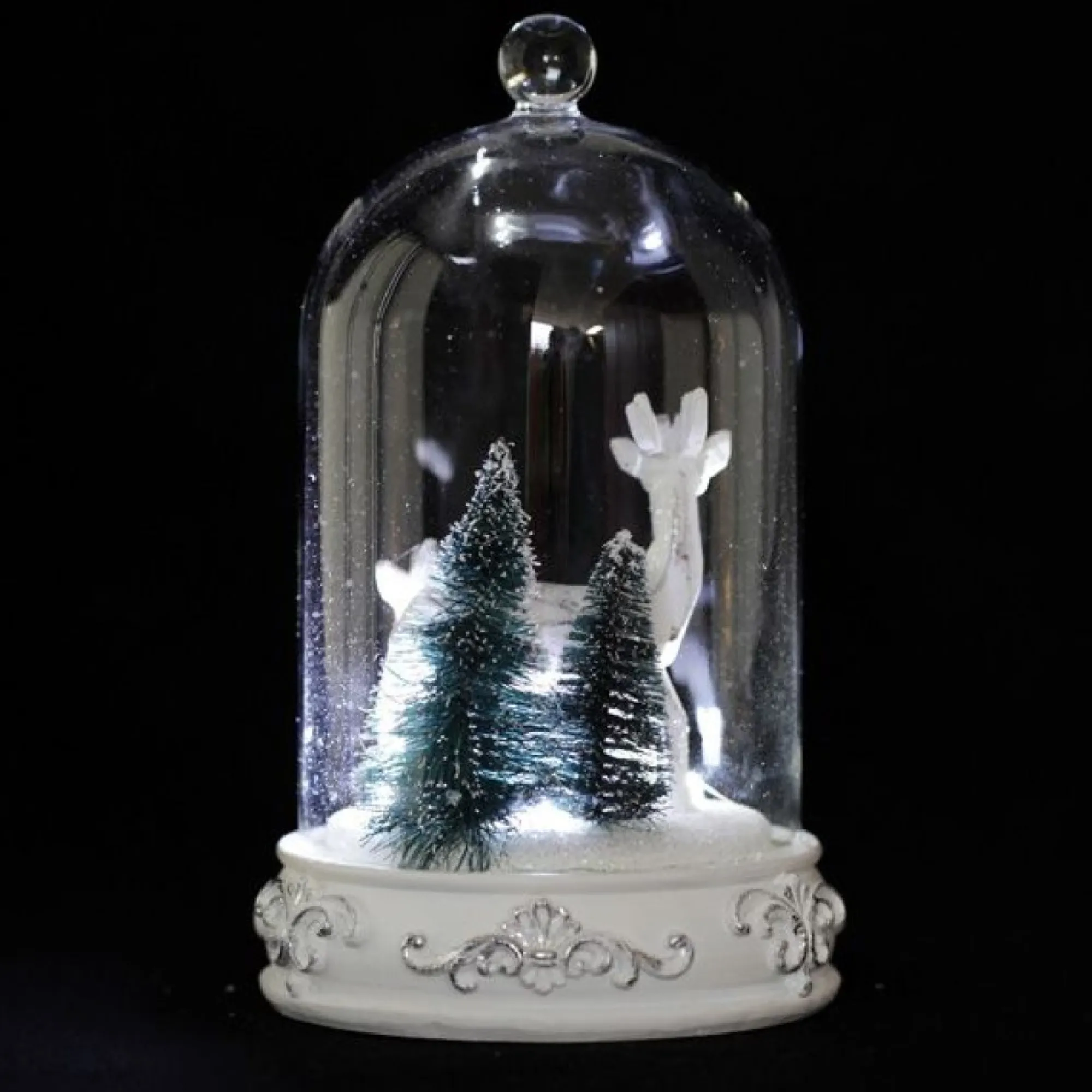 White Reindeer in Glass Cloche Lightup Ornament Clearance
