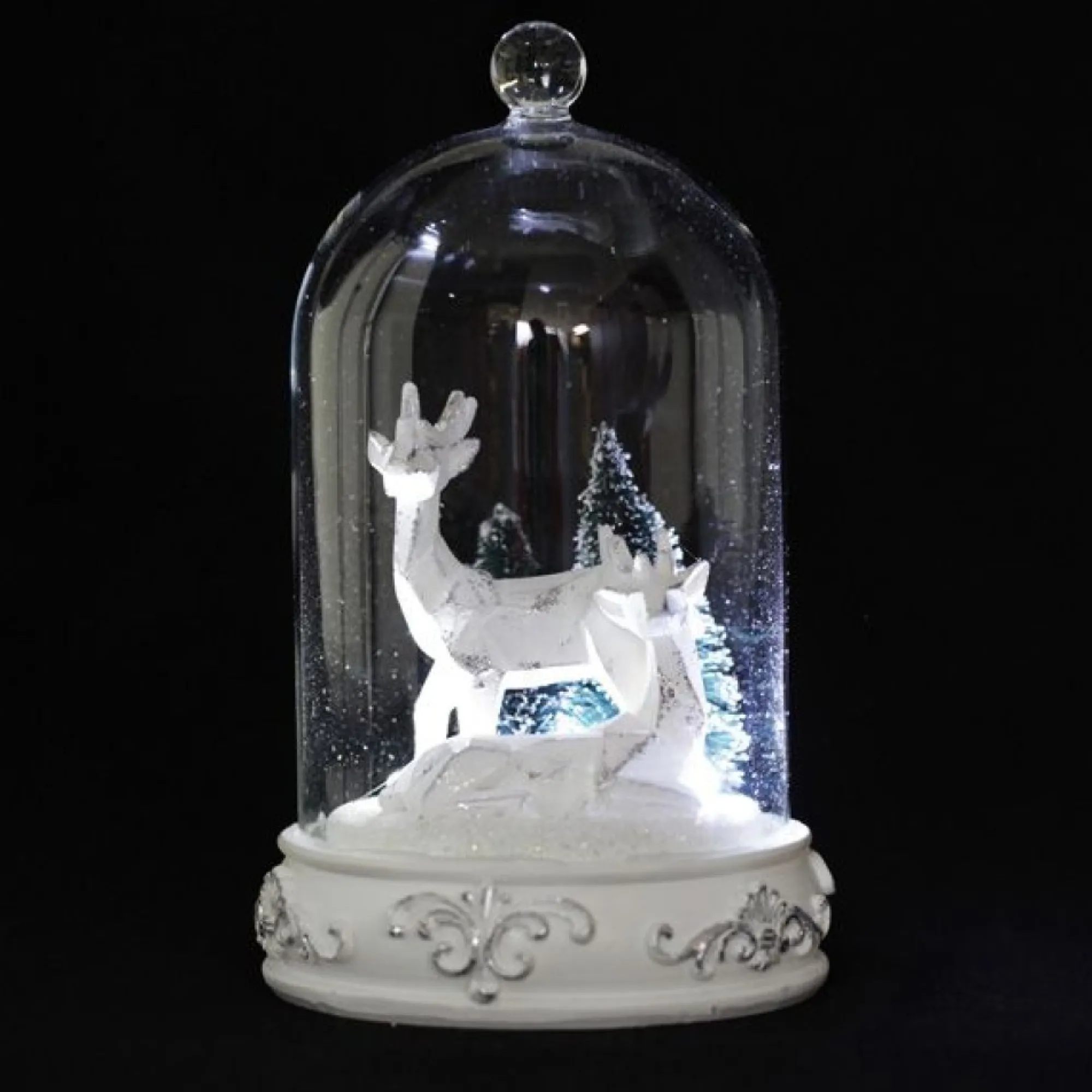 White Reindeer in Glass Cloche Lightup Ornament Clearance