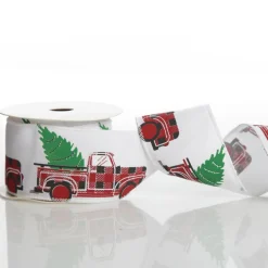 White Ribbon with Christmas Tree Farm Christmas Tree in Truck Print Cheap
