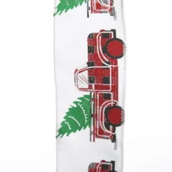 White Ribbon with Christmas Tree Farm Christmas Tree in Truck Print Cheap