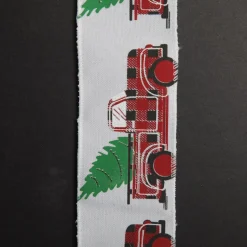 White Ribbon with Christmas Tree Farm Christmas Tree in Truck Print Cheap