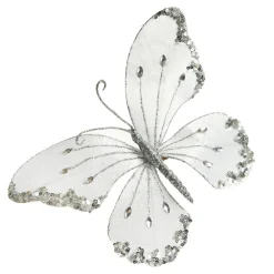 White Satin and Silver Sequin Butterfly Clip Sale