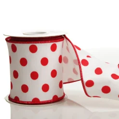 White Satin Christmas Ribbon Garland with Red Dots Shop