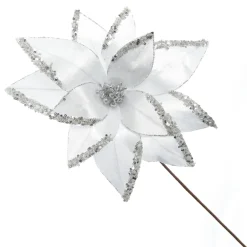 White Satin Flower Stem with Silver Sequin Tips Cheap