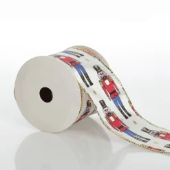 White Satin Ribbon with Blue and Red Nutcracker Print Online