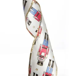 White Satin Ribbon with Blue and Red Nutcracker Print Online