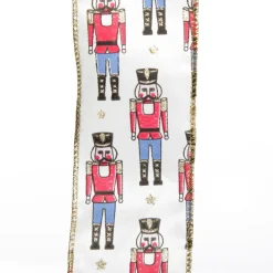 White Satin Ribbon with Blue and Red Nutcracker Print Online