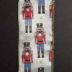 White Satin Ribbon with Blue and Red Nutcracker Print Online