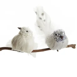 White Sequin Bird with Clip New
