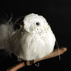White Sequin Bird with Clip New