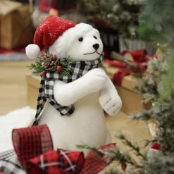 White Standing Polar Bear with Santa Hat Hot