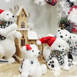 White Standing Polar Bear with Santa Hat Hot