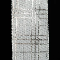 White with Silver Cross Pattern Wired Christmas Ribbon Clearance