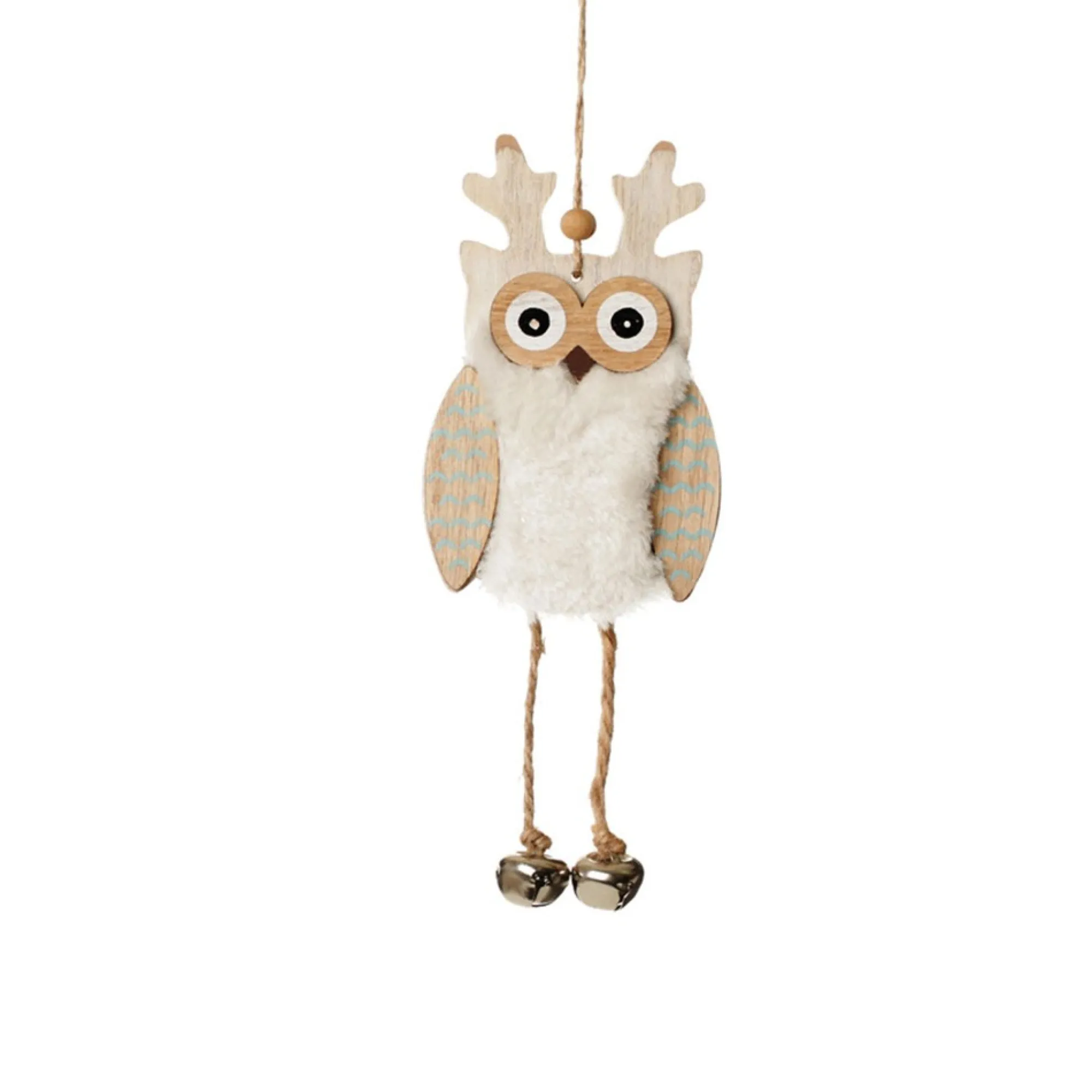 White Wood Owl Tree Decorations with Fur & Bells Best Sale