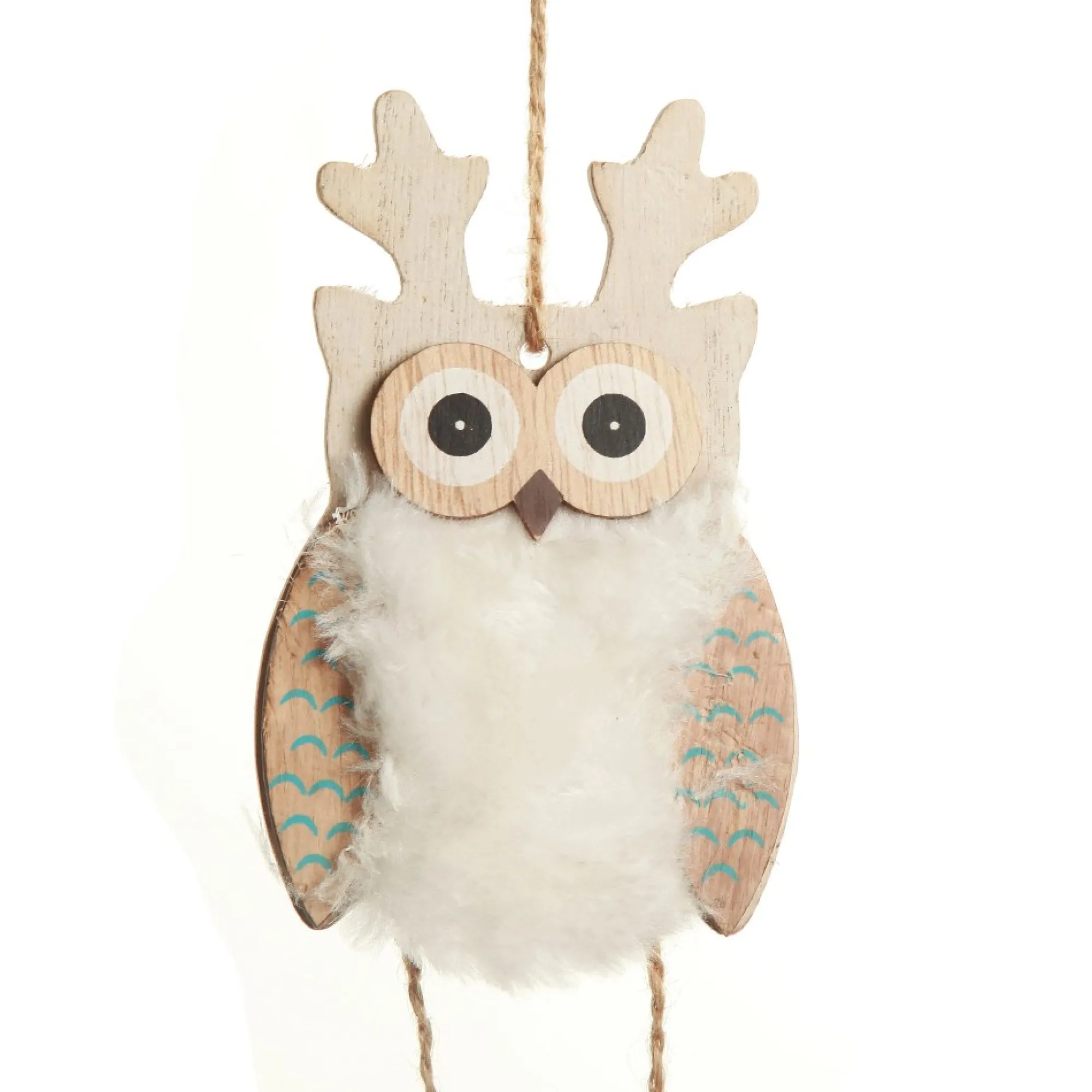 White Wood Owl Tree Decorations with Fur & Bells Best Sale