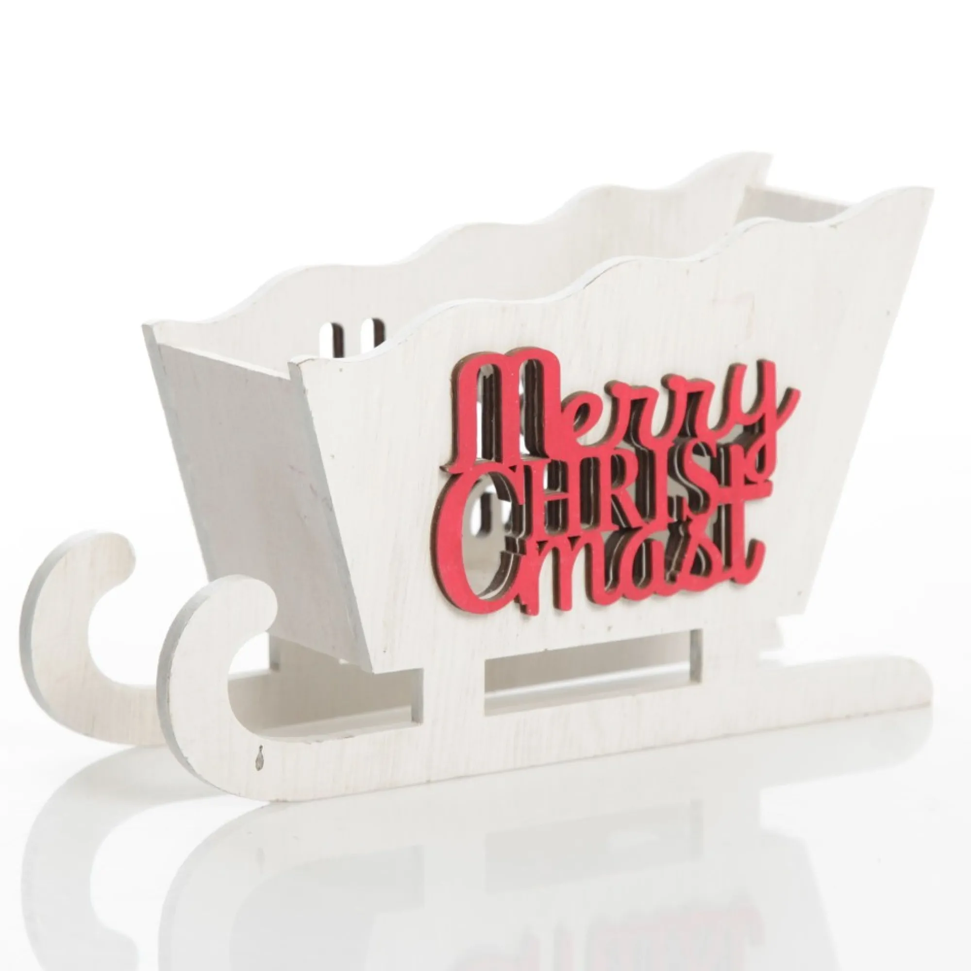 White Wooden Sleigh with Merry Christmas Store