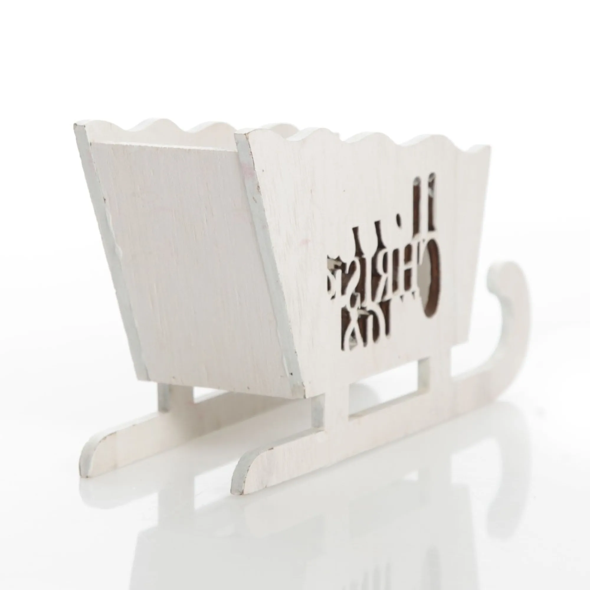 White Wooden Sleigh with Merry Christmas Store