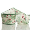 Wide White with Green Fir and Red Berry Ribbon - 6.5cm Sale