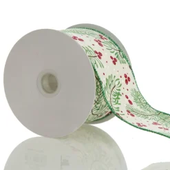 Wide White with Green Fir and Red Berry Ribbon - 6.5cm Sale