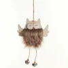 Wood Brown Owl with Closed Eyes Tree Decorations with Fur & Bells Online